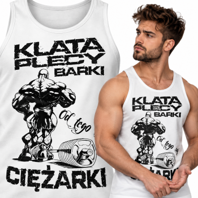 TANK TOP NA SIŁOWNIĘ KLATA PLECY BARKI BIAŁA